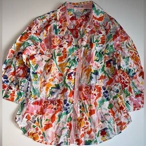 Chico’s No-Iron Fresh Chic Linen Blouse Women’s Size 0 (S/4-6) Floral Button up